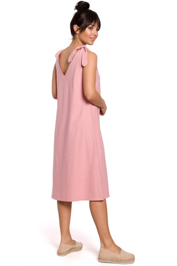 Sukienka Midi - Letnia Trapezowa Ramiączka - różowa